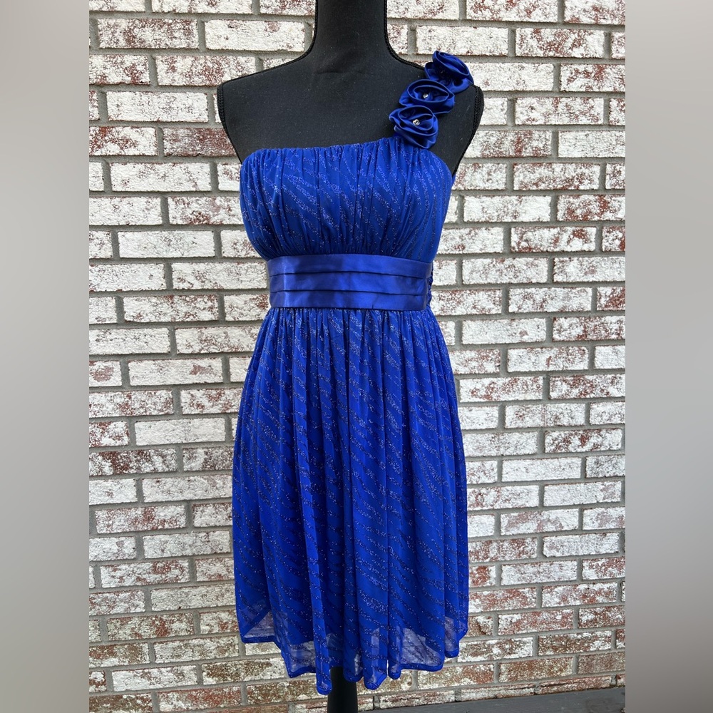 Sequin Hearts Royal Blue One-Shoulder Dress